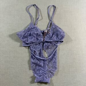 Savage X Fenty Lace Teddy Bodysuit Floral Purple Medium